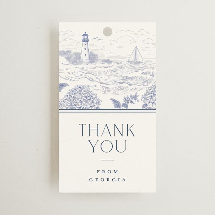 "Coastal Toile" - Bridal Shower Favor Tags in Periwinkle by Jenna Holcomb - Front