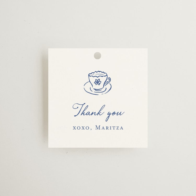 "Tea Cup Doodle" - Bridal Shower Favor Tags in Cobalt by Carmia C. - Front