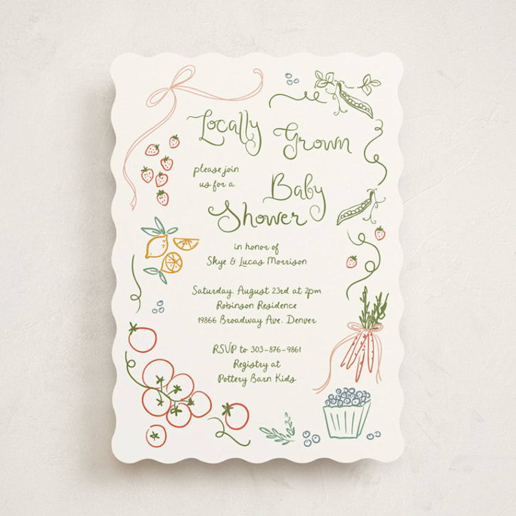 "Locally Grown Sketch" - Baby Shower Invitations in Meadow by Jenna Holcomb - Front