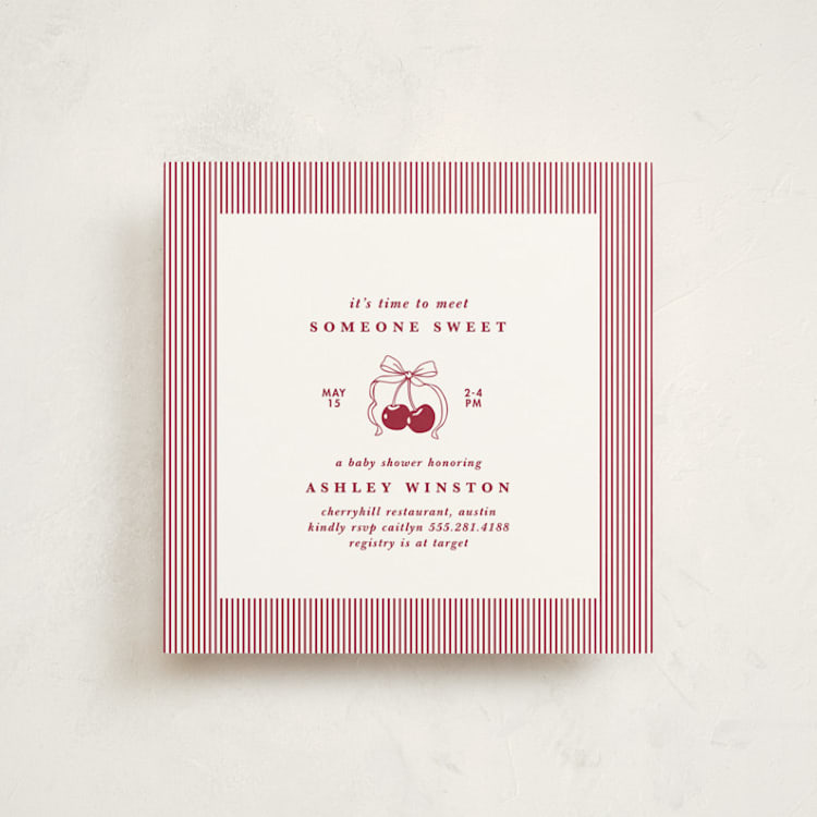 "Classic Cherries" - Baby Shower Invitations in Bing Cherry by Charter Oaks Creative - Front