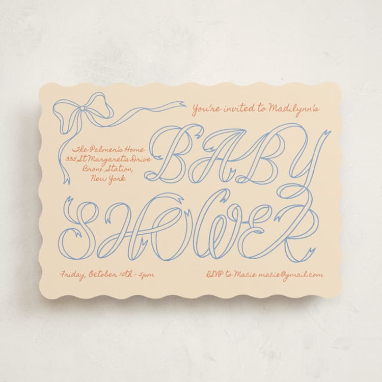 "Ribbon of Joy" - Baby Shower Invitations in Citrus Sky by Zove Ahhh - Front