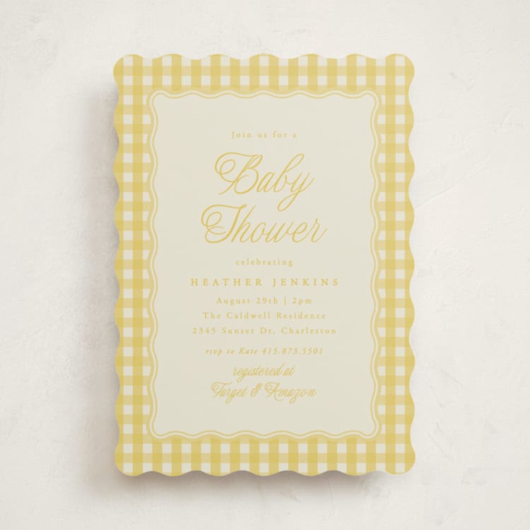 "Scalloped Gingham" - Baby Shower Invitations in Lemonade by Brianne Larsen - Front