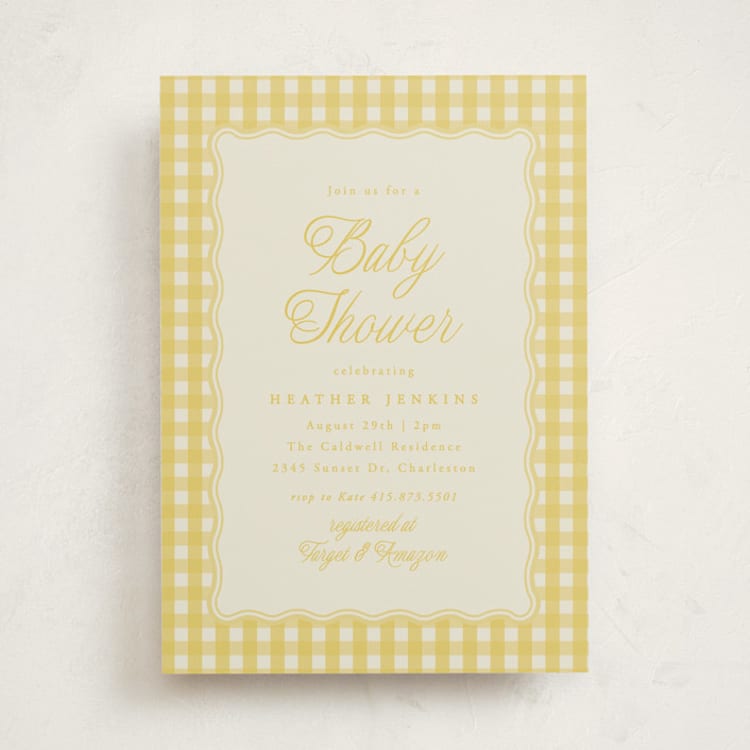 "Scalloped Gingham" - Baby Shower Invitations in Lemonade by Brianne Larsen - Front