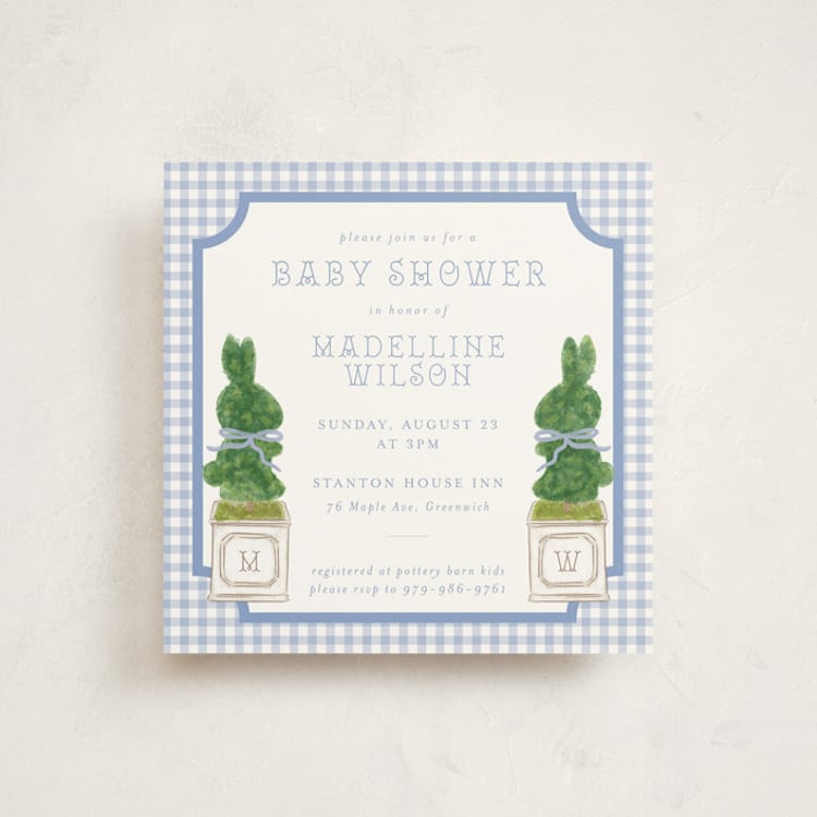 "Topiary" - Baby Shower Invitations in Periwinkle by Jenna Holcomb - Front