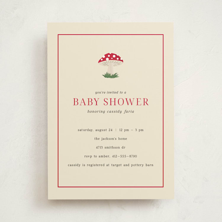 "Little Mushroom" - Baby Shower Invitations in Berry by Ilene Guy - Front