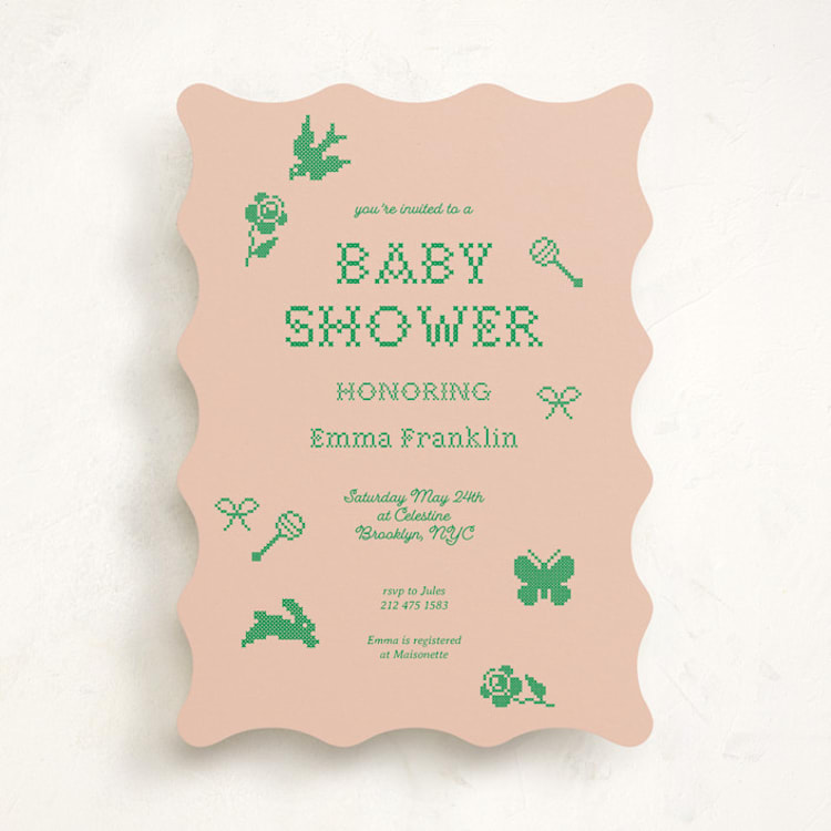 "Needlepoint" - Baby Shower Invitations in Grass by Studio Suku - Front