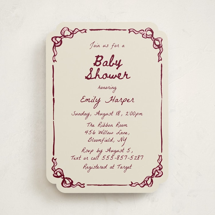 "Bow Corners" - Baby Shower Invitations in Rosewood by Cass Loh - Front