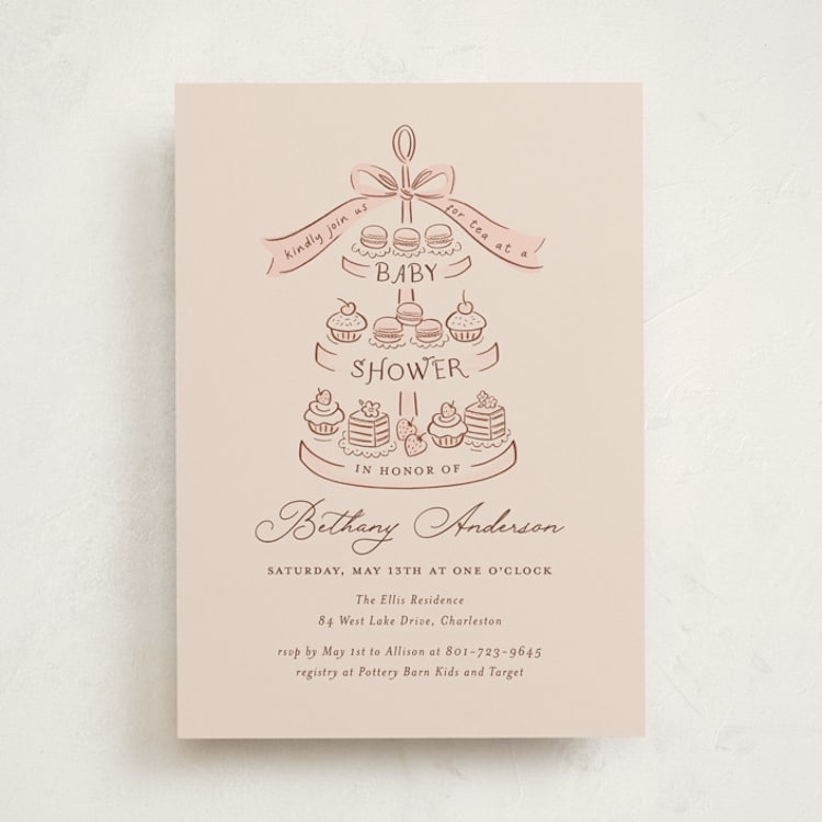 "Tea Party" - Baby Shower Invitations in Blush by JeAnna Casper - Front