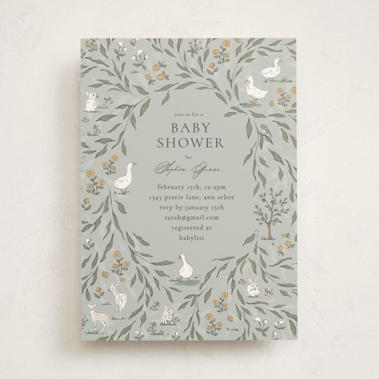 "Meadow Friends" - Baby Shower Invitations in Mint by Melissa Johnson - Front