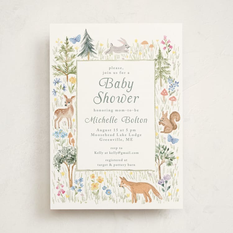 "Woodland Welcome" - Baby Shower Invitations in Meadow by Petra Kern - Front