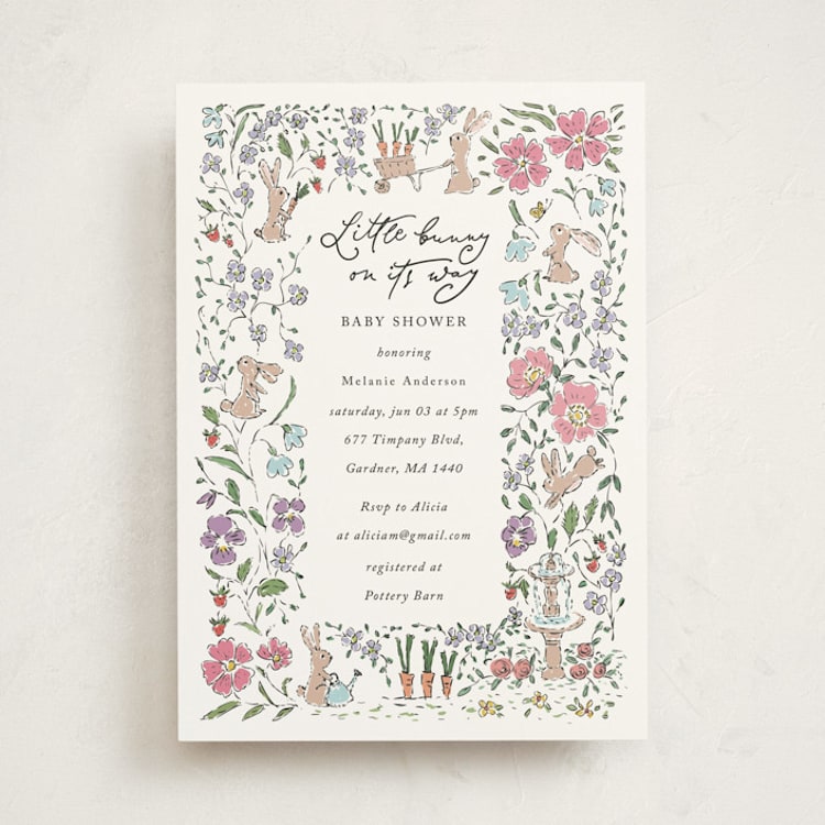 "RabbitAndFlowers" - Baby Shower Invitations in Icing by samovilka - Front