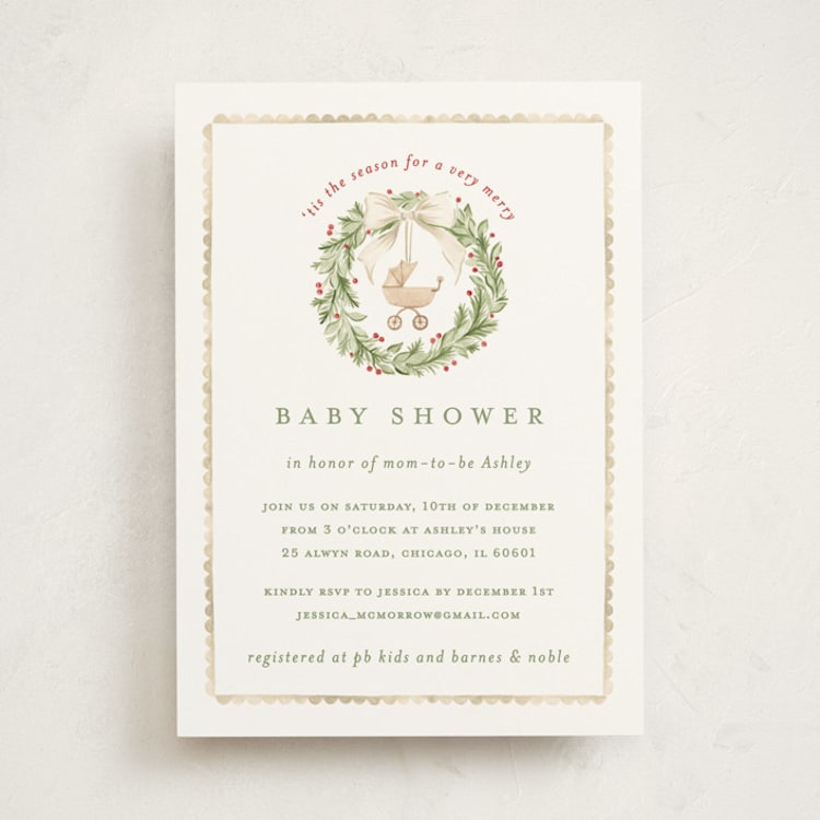 "A very merry baby shower" - Baby Shower Invitations in Holly by Sarah Knight - Front