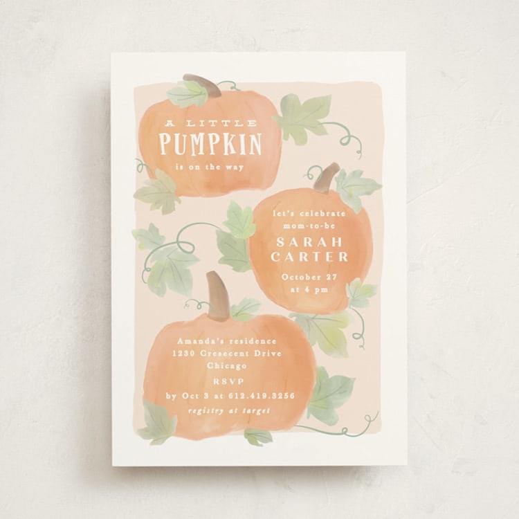 "Lil Pumpkin" - Baby Shower Invitations in Blush by Creo Study - Front
