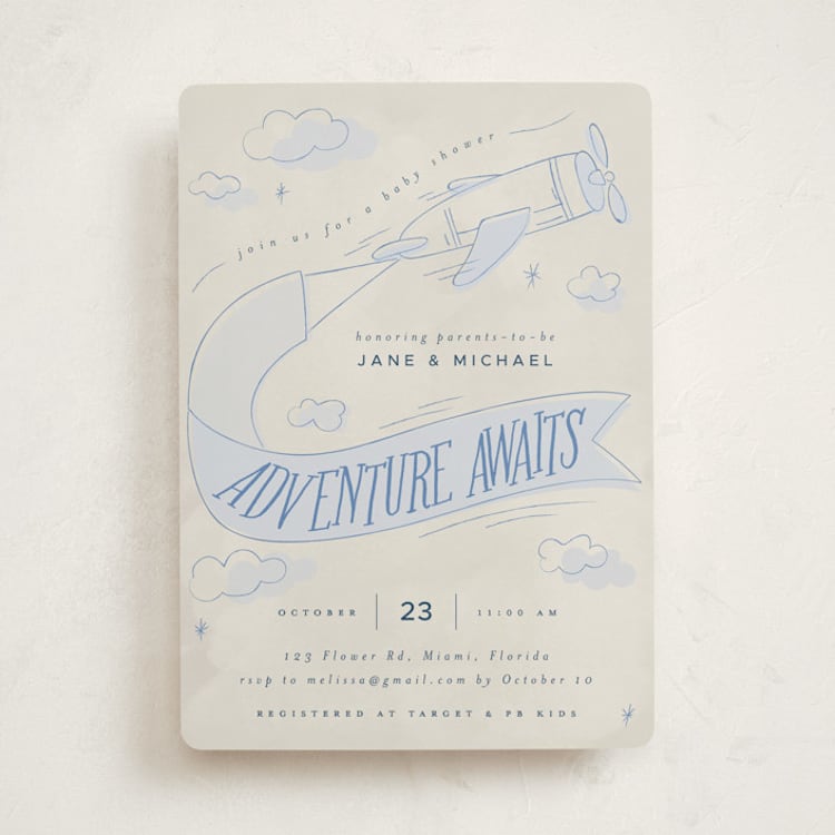 "Fly With Me" - Baby Shower Invitations in Sky by Vera Lim - Front