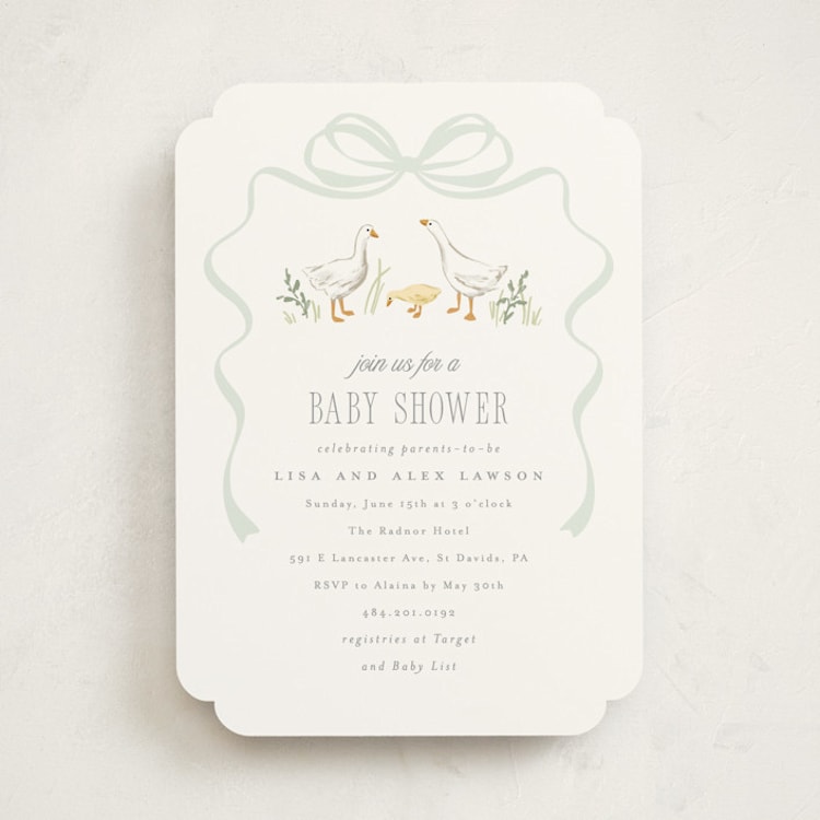 "Storybook Geese" - Baby Shower Invitations in Mint by Everett Paper Goods - Front