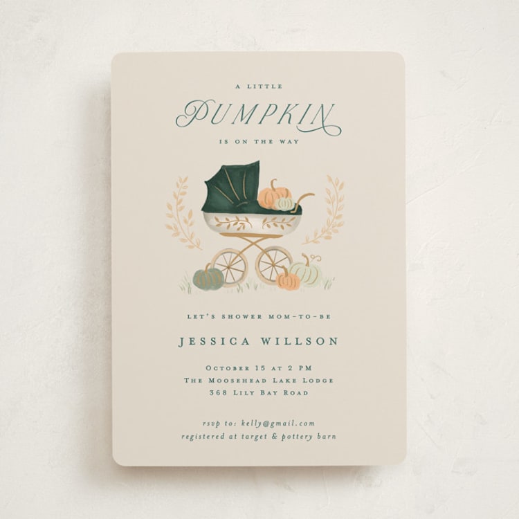 "Pumpkin Stroller" - Baby Shower Invitations in Pumpkin by Petra Kern - Front