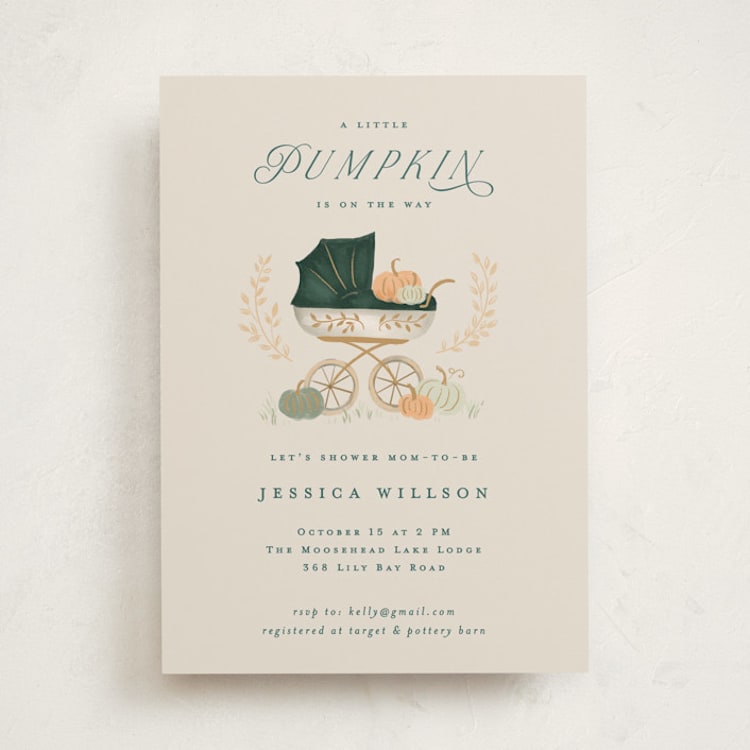 "Pumpkin Stroller" - Baby Shower Invitations in Pumpkin by Petra Kern - Front