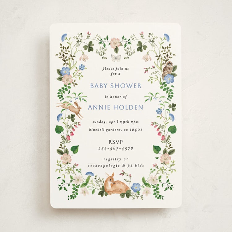 "Spring woodland" - Baby Shower Invitations in Elderflower by Sarah Knight - Front