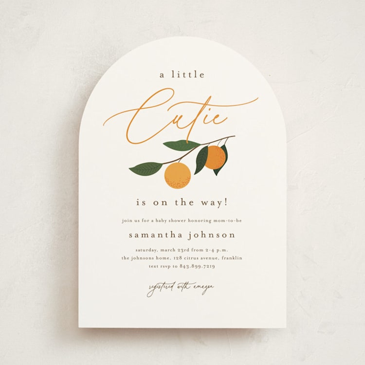 "Little Cutie" - Baby Shower Invitations in Clementine by Stacey Meacham - Front