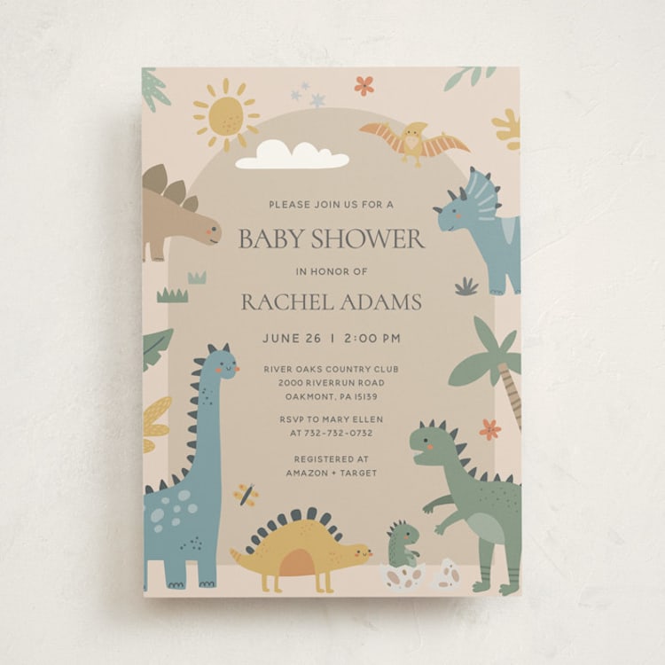"Baby Dino" - Baby Shower Invitations in Tan by Britt - Front