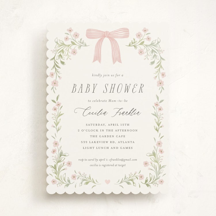 "Dainty Garden" - Baby Shower Invitations in Blush by Paper Raven Co. - Front