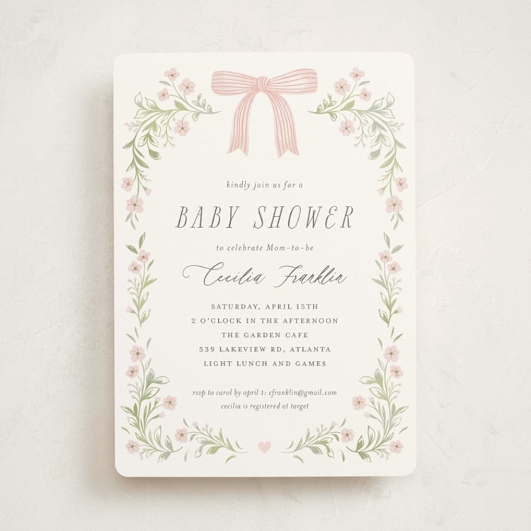"Dainty Garden" - Baby Shower Invitations in Blush by Paper Raven Co. - Front