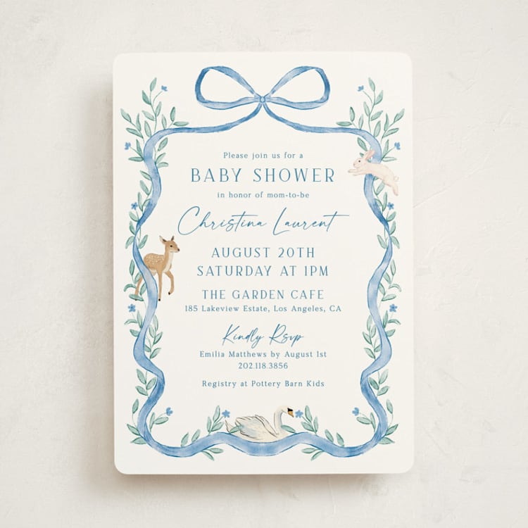 "Ribbon Garden" - Baby Shower Invitations in Blueberry by Elly - Front