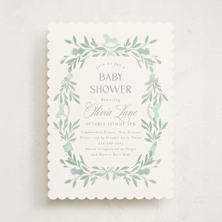 "Baby Shower Wreath" - Baby Shower Invitations in Celeste by Melinda Denison - Front