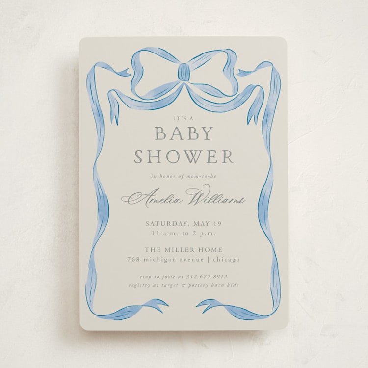 "Vintage Bow" - Baby Shower Invitations in Baby Blues by Lehan Veenker - Front