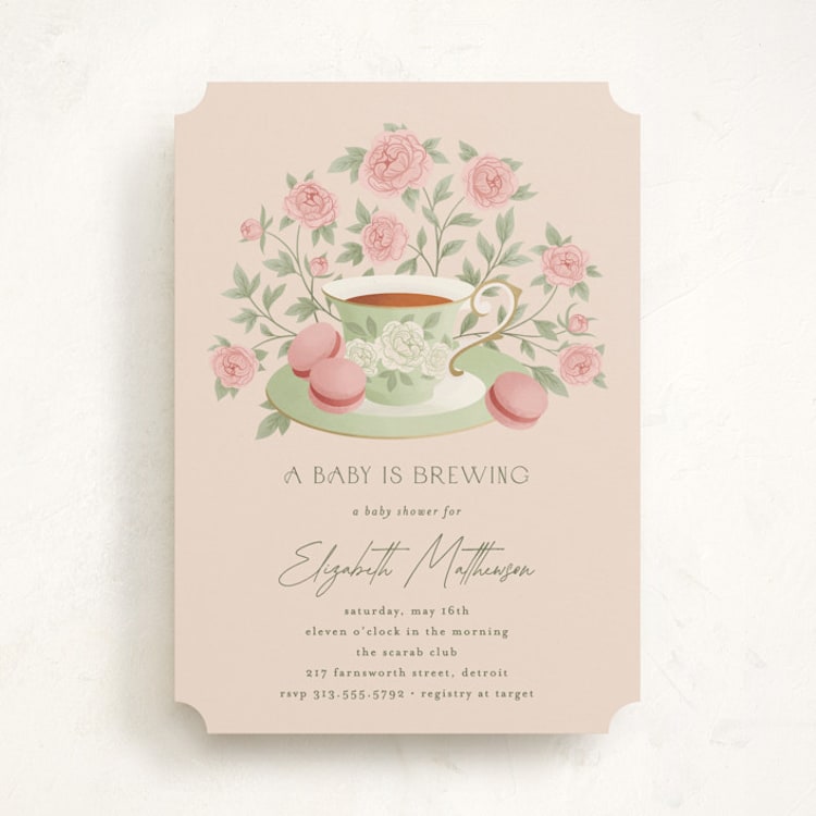 "A Baby Is Brewing" - Baby Shower Invitations in Framboise by Jamie Alexander - Front
