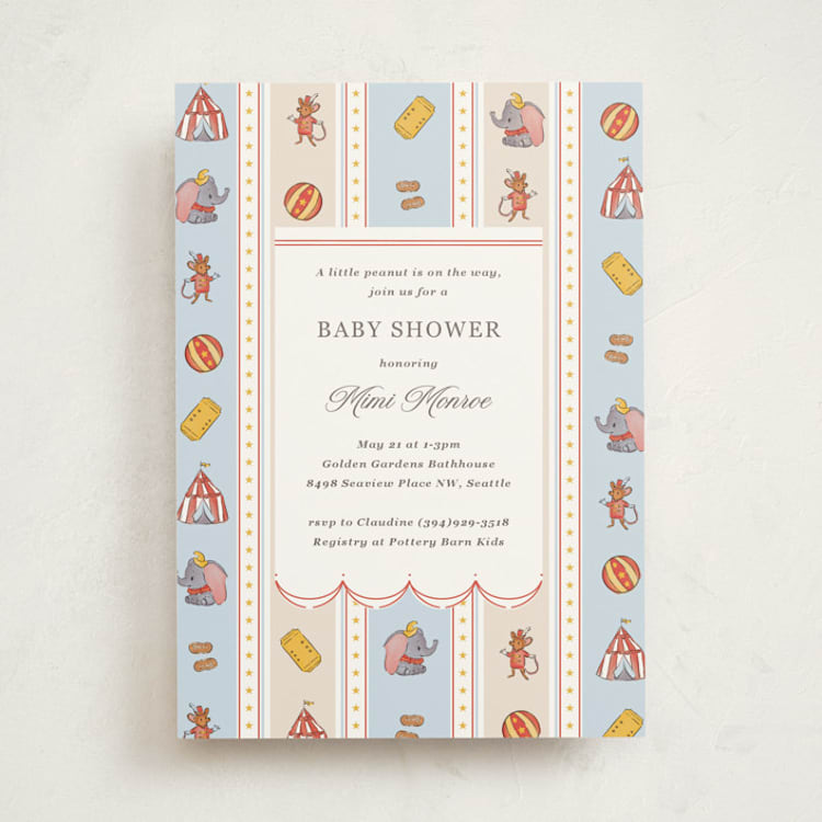"Disney's Dumbo Circus" - Baby Shower Invitations in Elephant by Corinne Malesic - Front