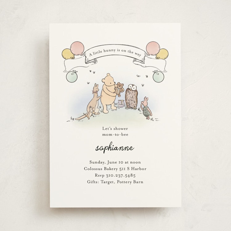 "Disney's Winnie the Pooh Mom to Bee" - Baby Shower Invitations in Powder by Becky Nimoy - Front