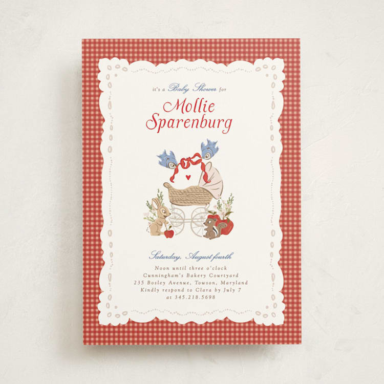 "Disney Woodland Gingham" - Baby Shower Invitations in Apple by Erin L. Wilson - Front