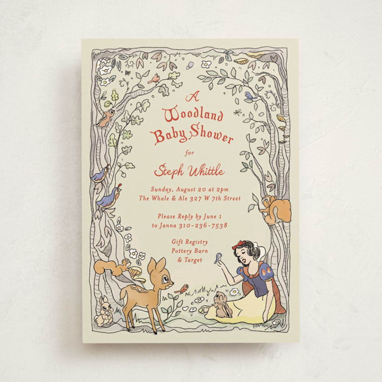 "Disney's Snow White Woodland" - Baby Shower Invitations in Buttercream by Becky Nimoy - Front