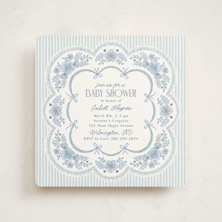 "Handkerchief" - Baby Shower Invitations in Cornflower by Laura Hankins - Front