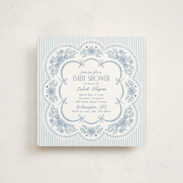 "Handkerchief" - Baby Shower Invitations in Cornflower by Laura Hankins - Front