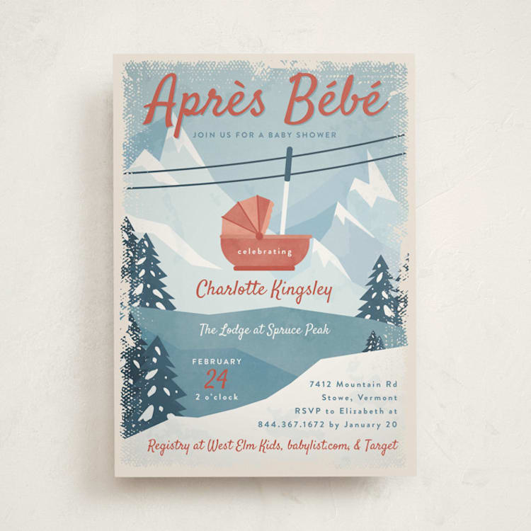 "Bebe Ski Gondola" - Baby Shower Invitations in Apple by Heather Schertzer - Front