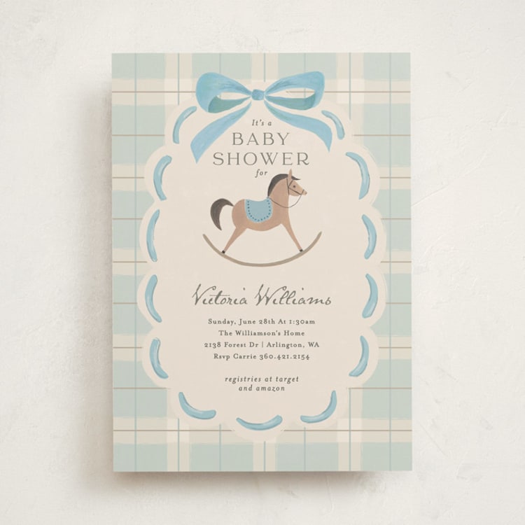 "Heirloom Rocking Horse" - Baby Shower Invitations in Sky by Karidy Walker - Front