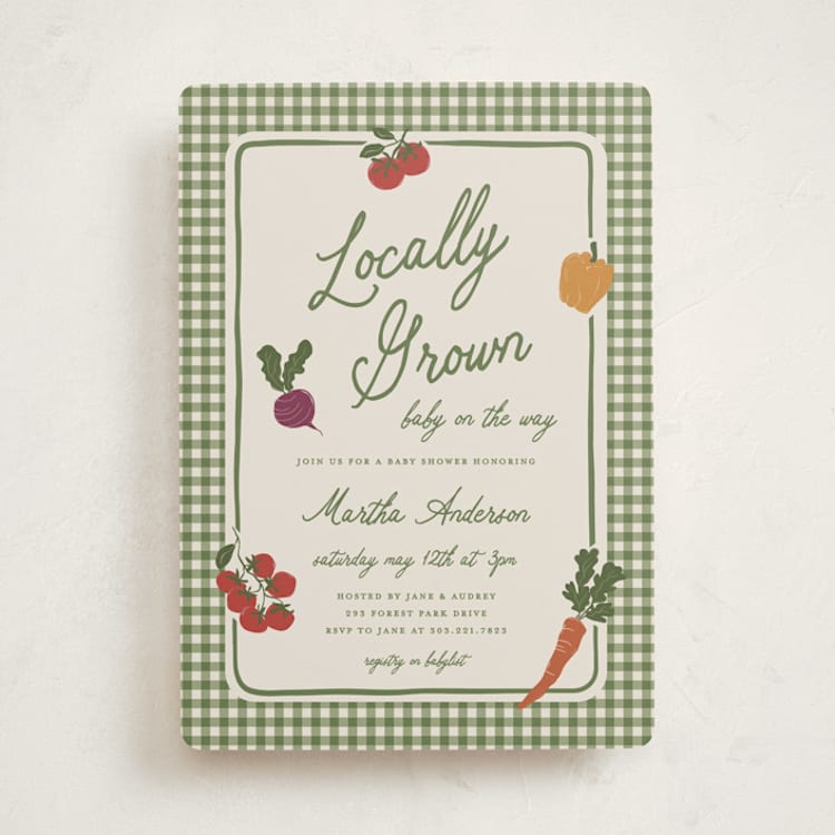 "Farmers Market" - Baby Shower Invitations in Moss by Kelly Watkins - Front