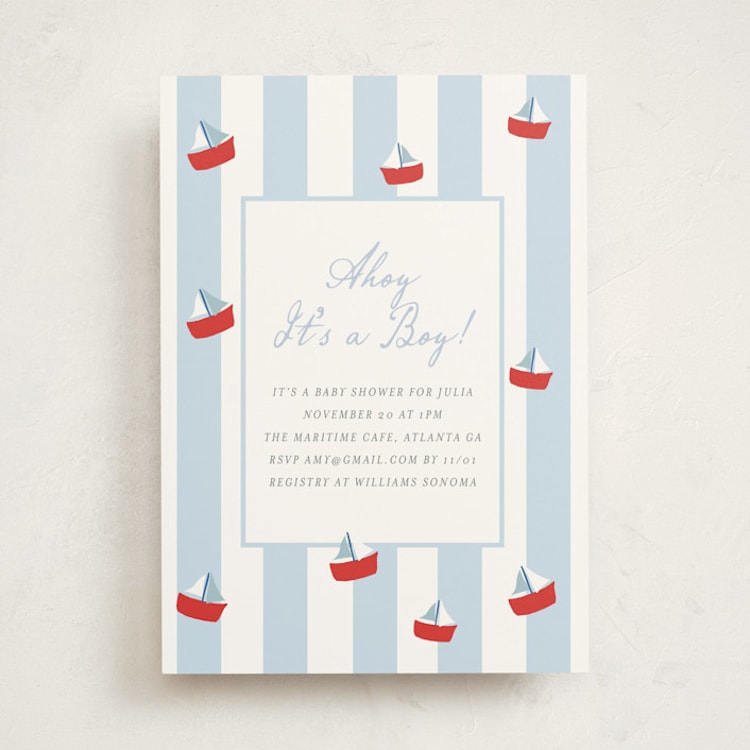 "Sail Boats Baby" - Baby Shower Invitations in Periwinkle by Angela Thompson - Front