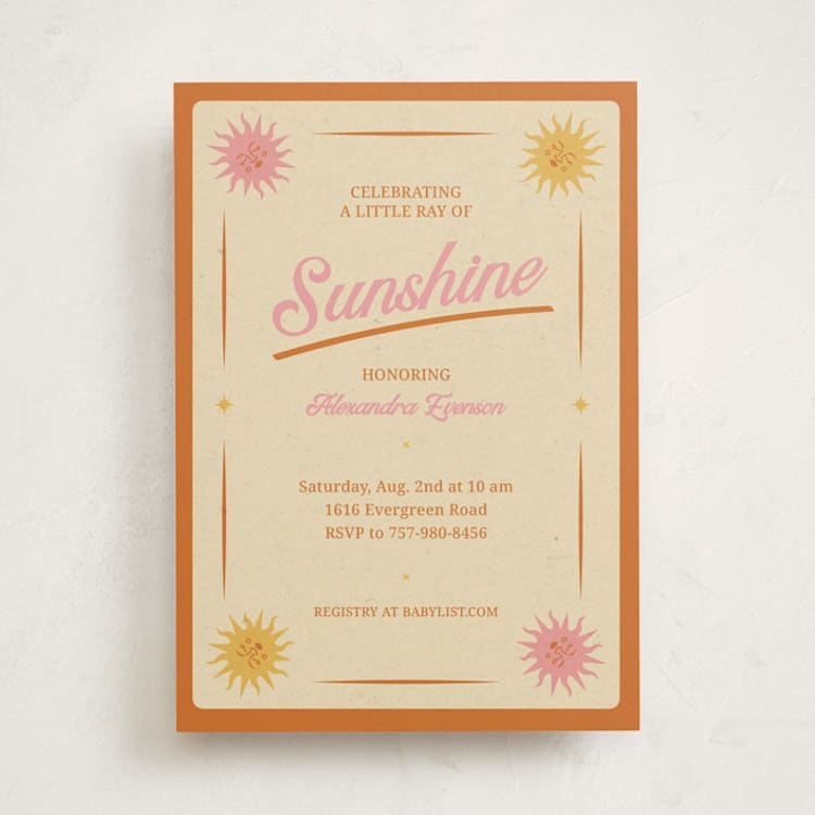 "Little Ray of Sunshine" - Baby Shower Invitations in Poppy by Leish - Front