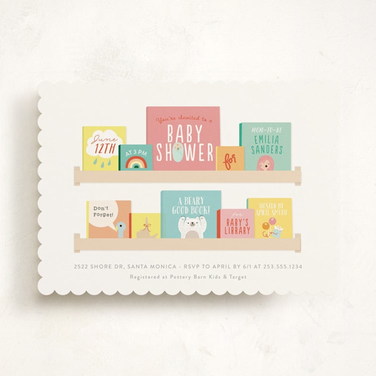 "Modern Book Shelf" - Baby Shower Invitations in Brights by Itsy Belle Studio - Front