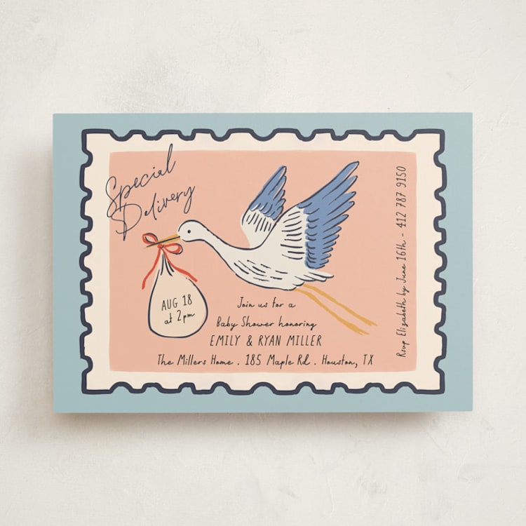 "Stamp" - Baby Shower Invitations in Sky by Elly - Front