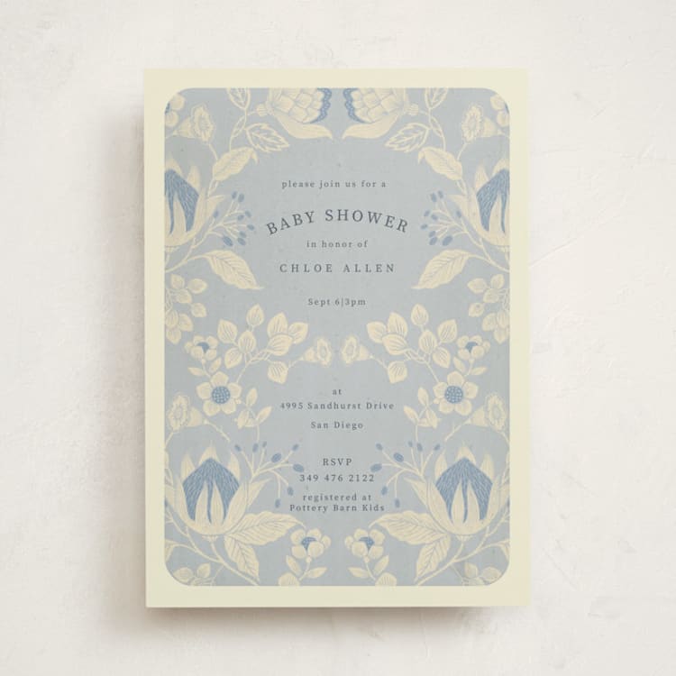 "Pastel Baby Blooms" - Baby Shower Invitations in Bluebird by Peony Rose Design - Front