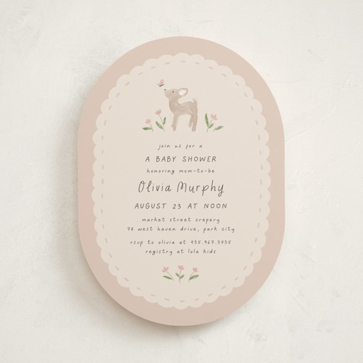 "Woodland Fawn" - Baby Shower Invitations in Blush by JeAnna Casper - Front