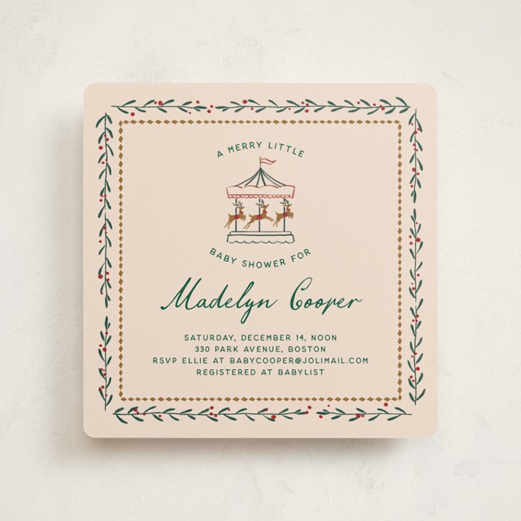 "Winter Deer Carousel" - Baby Shower Invitations in Almond Milk by Leia Matt - Front