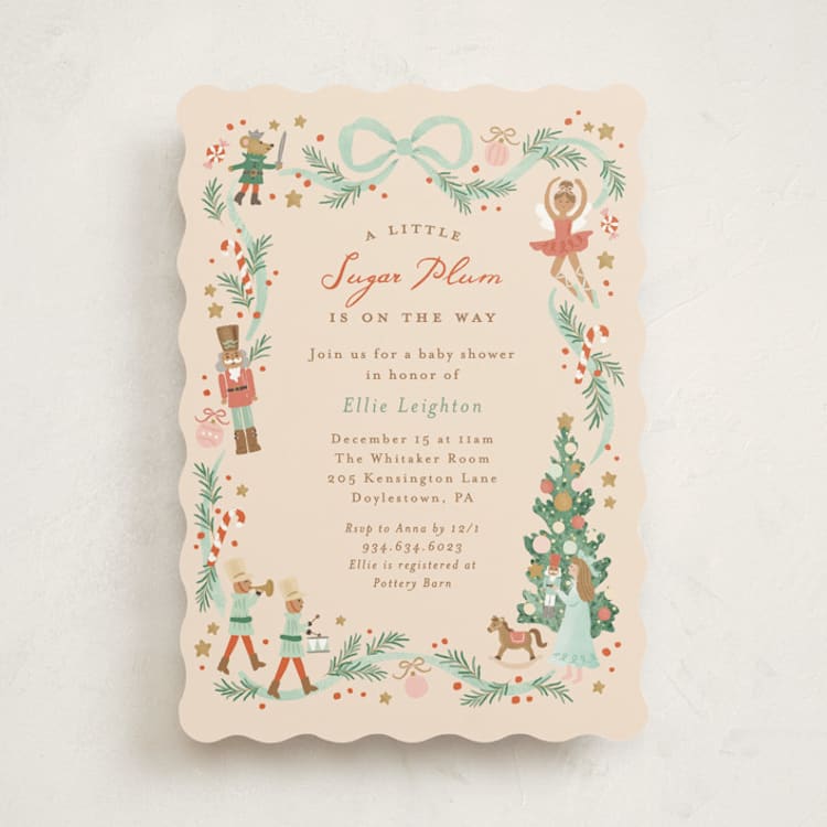 "Little Sugar Plum" - Baby Shower Invitations in Cream by Jennifer Wick - Front