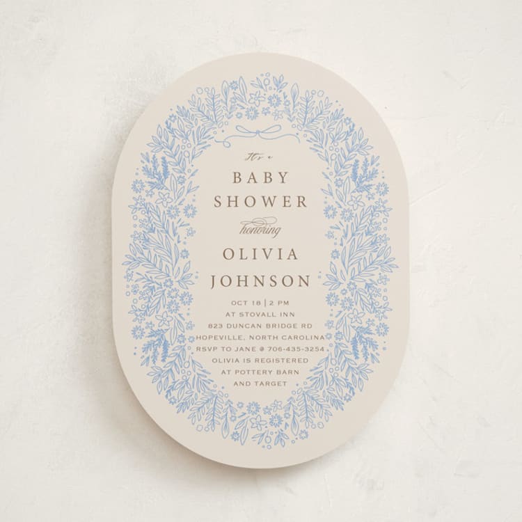 "Blooming Foil Oval" - Baby Shower Invitations in Bluebell by Hannah Williams - Front