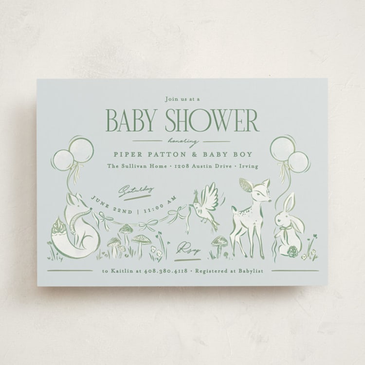 "Woodland Party" - Baby Shower Invitations in Bluebird by Julie Murray - Front