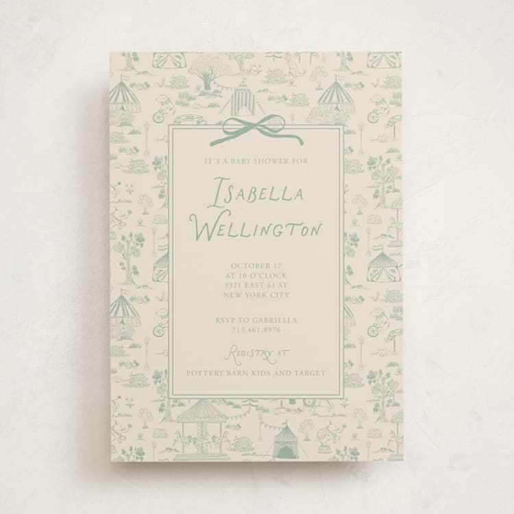 "Animal Circus Toile" - Baby Shower Invitations in Pistachio by Kartika Paramita - Front